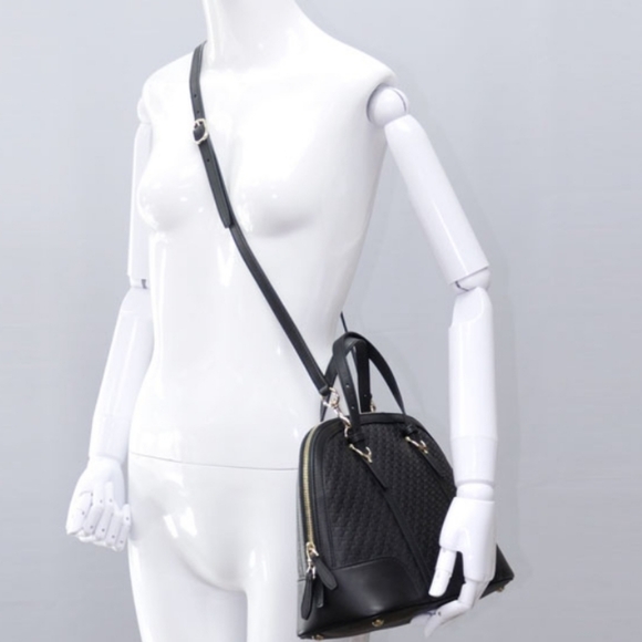 Vintage Gucci Black Leather  Microguccissima Top Handle Shoulder Bag. #309617. - Picture 8 of 17